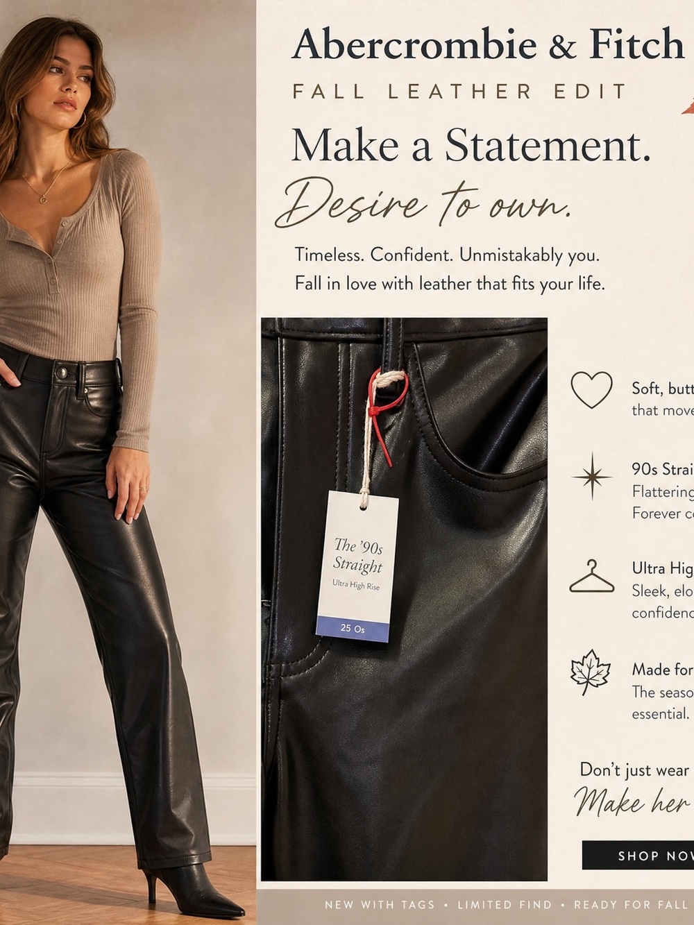 Abercrombie & Fitch Black Faux Leather Straight-Leg Pants
